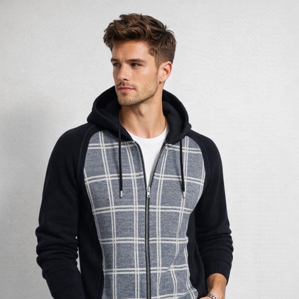 Trade Iceland Black Gray Zip Hoodie Sweater Mens Size XL Wool Blend Italy - Picture 2 of 13